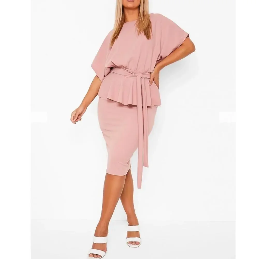 Boohoo Plus Peplum Dress Blush Rose Pink Size 20 - Picture 1 of 8